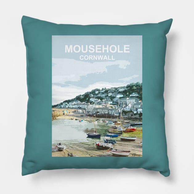 Mousehole, Cornwall. Cornish gift. Kernow fishing harbour Pillow by BarbaraGlebska