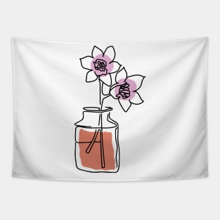 Asiatic Lily Flower Minimal Line Art Tapestry