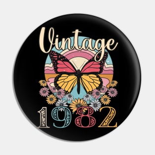 Floral Butterfly Retro Vintage 1982 41st Birthday Pin