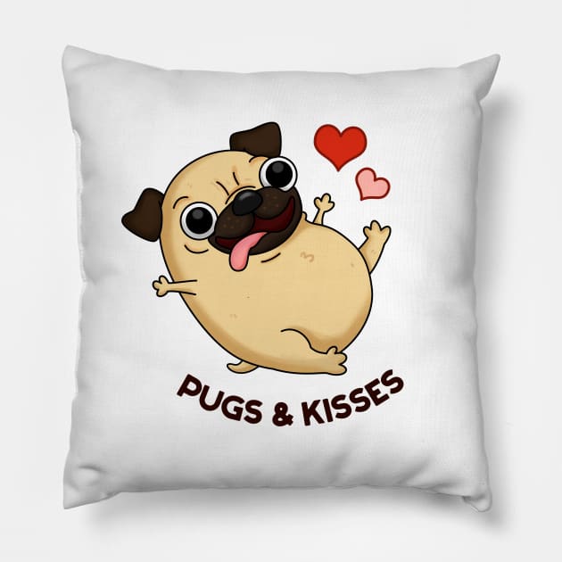 Pugs & Kisses Funny Dog Pun Pillow by punnybone