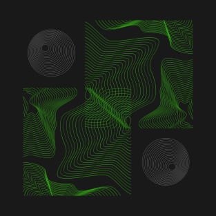 ABSTRACT WAVES LINES CIRCLES HYPNOSIS GREEN T-Shirt