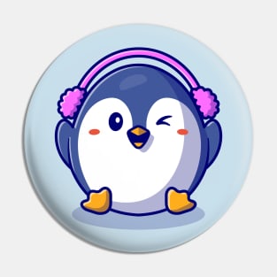 Cute Penguin Wearing Earmuff Cartoon Pin