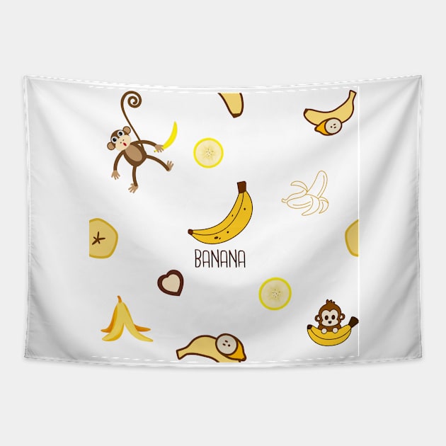 Banana Monkey Tapestry by Jesscreative