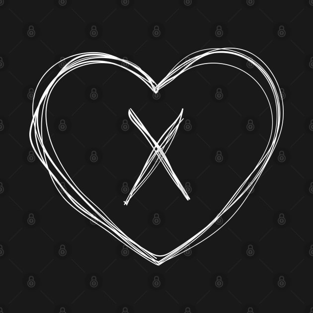 Letter X with heart frame in lineart style by KondeHipe