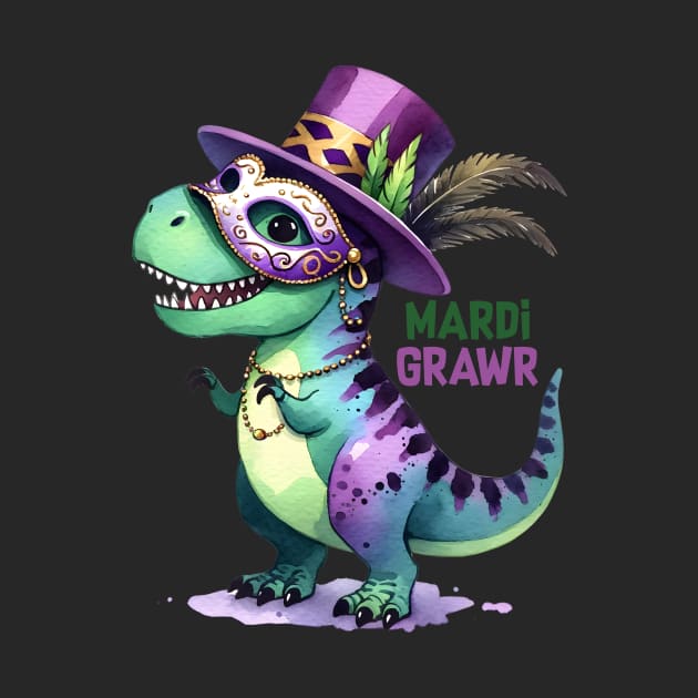 Mardi Grawr Funny Trex Dinosaur by Nessanya