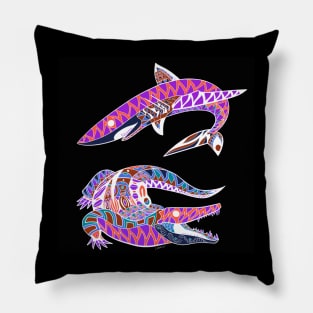 shark and alligator ecopop art tiburon and cocodrilo Pillow