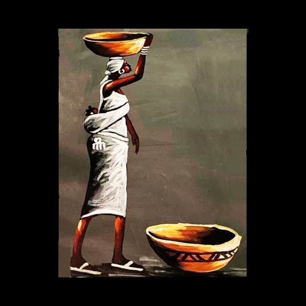 African Woman Carrying Bowl, Black History Art by dukito