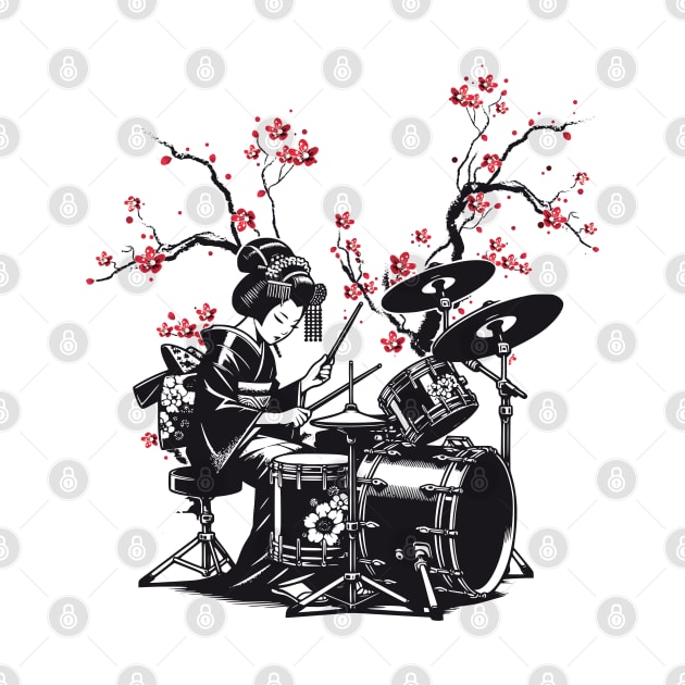 Drumming Japanese Geisha by susanne.haewss@googlemail.com