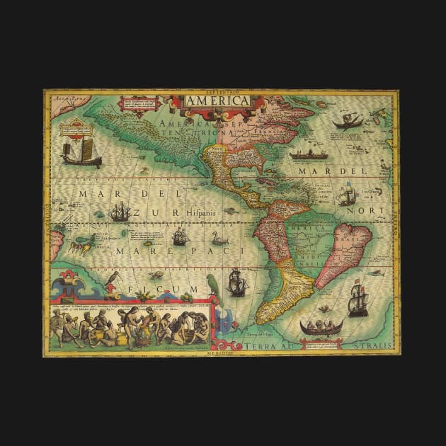 Antique Old World Map of the Americas by Jodocus Hondius by MasterpieceCafe