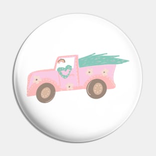 Cute Christmas Truck Pastel Pink Pin