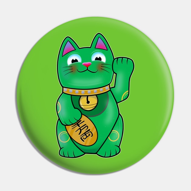 Green Cute Maneki Neko Education Lucky Cat Pin by Space Truck