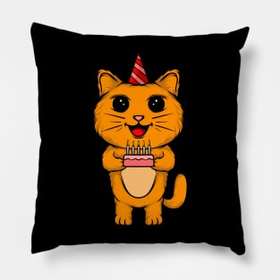 Purr-fect Party: Cat Celebrating a Birthday - Festive Tee for Cat Lovers Pillow