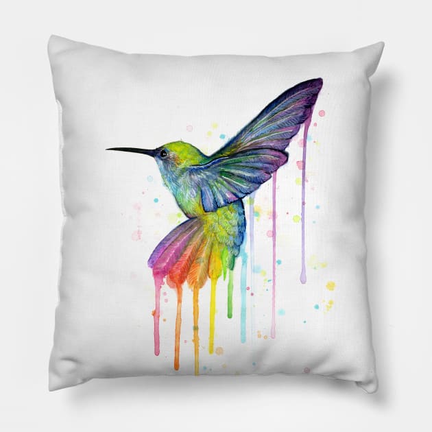 Rainbow Hummingbird Pillow by Olechka