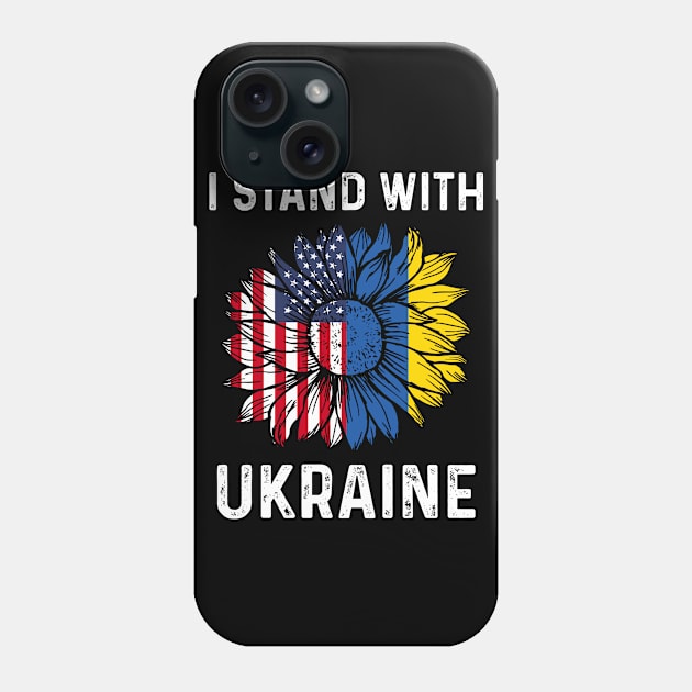 I Stand With Ukraine USA and Ukraine Flags Holding Hands Sunflower Phone Case by BramCrye