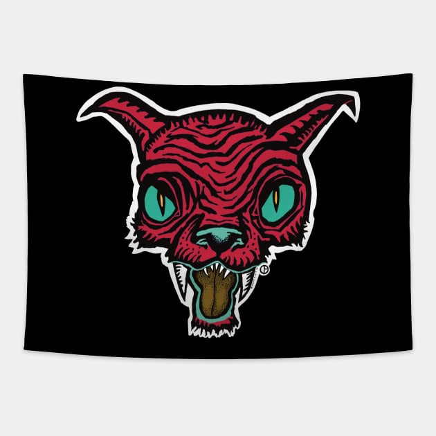 Red Bad Cat Tapestry by Art from the Blue Room