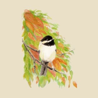 Watercolor Autumn Chickadee Bird T-Shirt