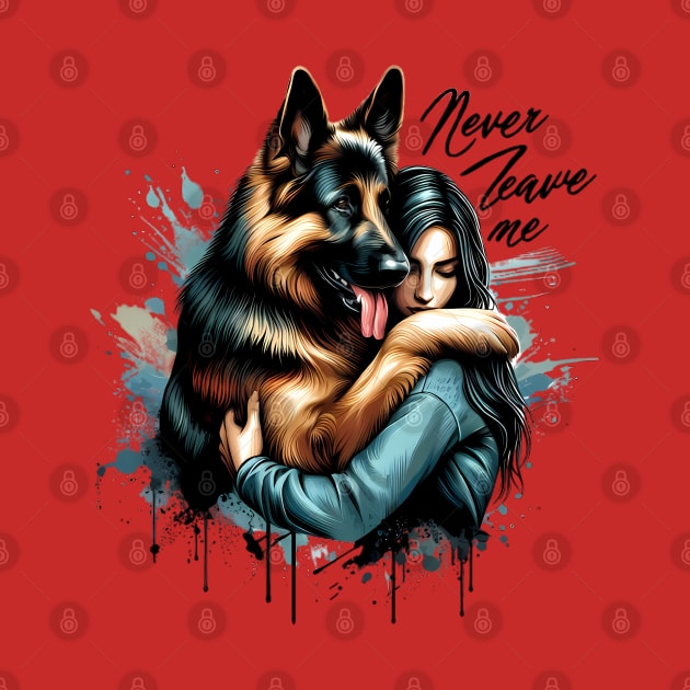 Woman Hugging German shepherd With Never Leave Me by coollooks