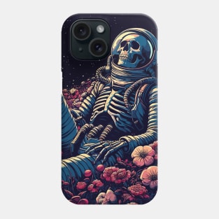 Skeleton astronaut chill in space floral garden Phone Case