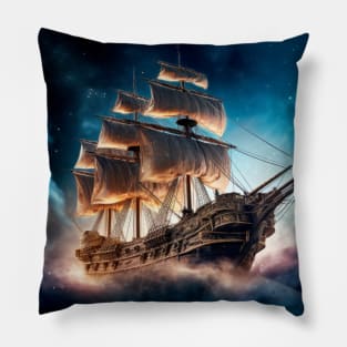 Pirates Ship Otherworldly Dimension Fantastic Cosmic Surrealist Pillow