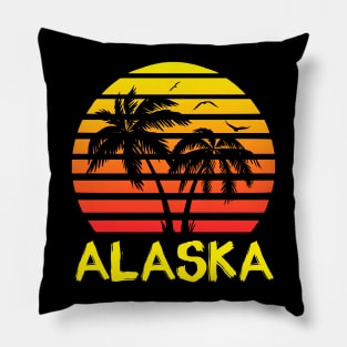 Sarcastic Alaska 80s Tropical Sunset Pillow