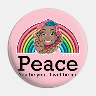 rainbow Reva Prisma peace sign emoji (black text) Pin