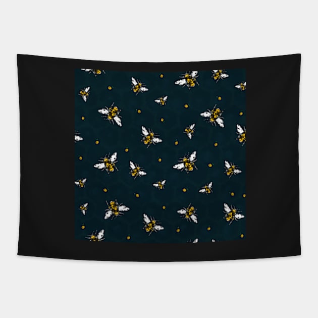 Geometric bees and beehives - blue background Tapestry by rainetteillus