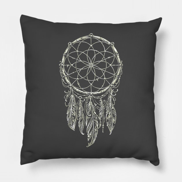 Traditional Dream Catcher Dark Pillow by Vecster