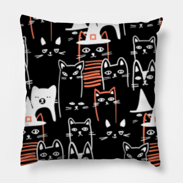 Pattern Of Cats With Witch Hat On Black Background Cats With
