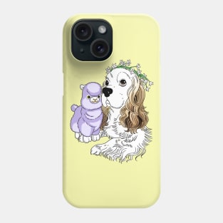 Shy dog with her plushie alpaca Phone Case