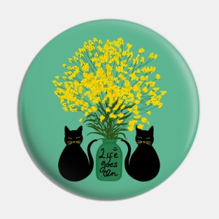 Black Cat and Yellow Flower Pin