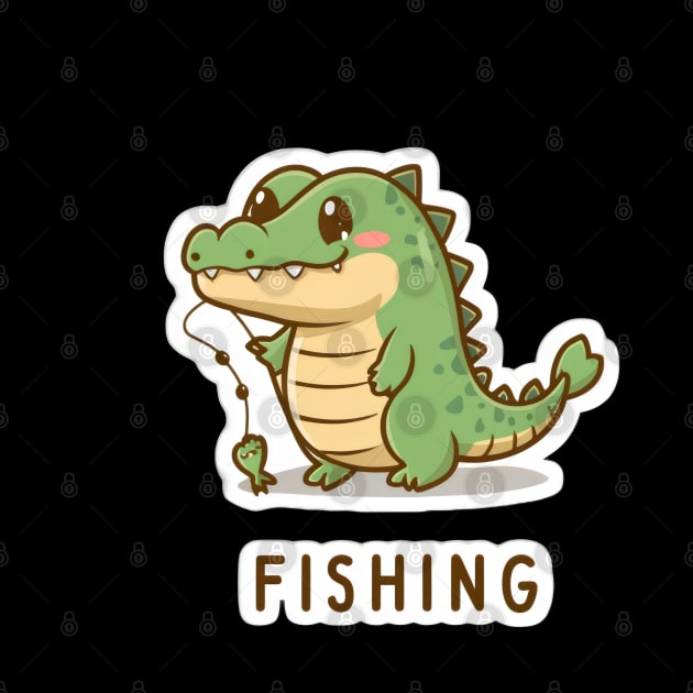 Cute Kawaii Crocodile fishing by Spaceboyishere
