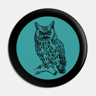 Halloween Owl, Portents, Omens, Signs, and Fortunes - Teal and Black Style Pin