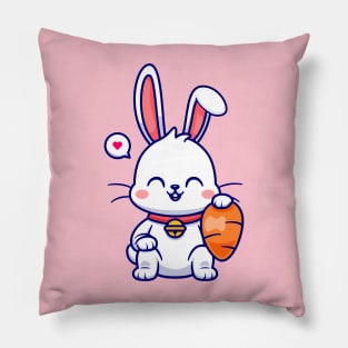 Cute Rabbit Sitting With Carrot Cartoon Pillow