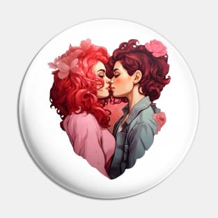 Lesbian couple in heart Pin