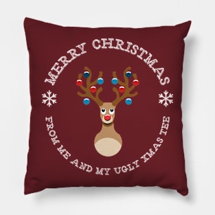 Merry Xmas Rudolph Ugly Tee Pillow