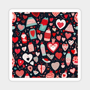 Red hearts pattern in black decor gift ideas Magnet