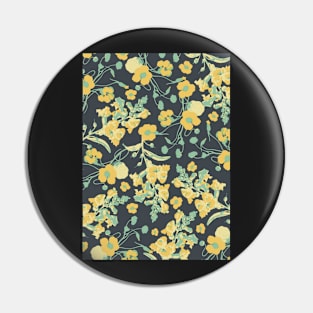 Vintage Floral (Black, gold and teal) Pin