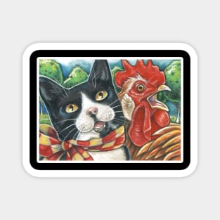 Cat and Chicken Song - White Outlined Version Magnet