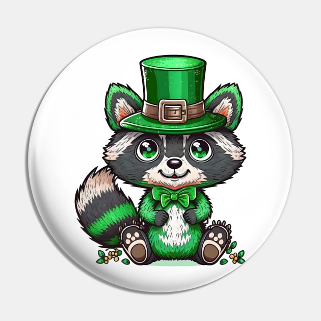 Raccoon Leprechaun Funny Raccoon Lover Shamrock St Patrick's Day Pin by Ai Wanderer