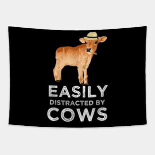 Easily Distracted By Cows Funny Cow Farmers Gift Tapestry