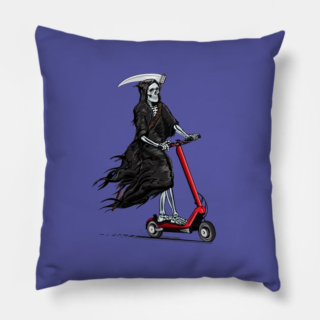 Death Rides A Lively E-Scooter Pillow by FanboyMuseum