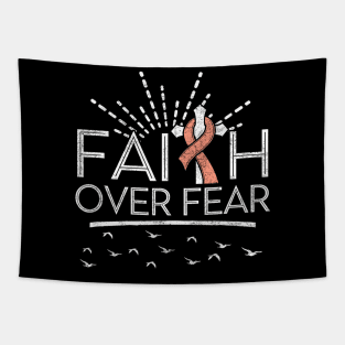 Faith over Fear Peach Ribbon Uterine Cancer Tapestry