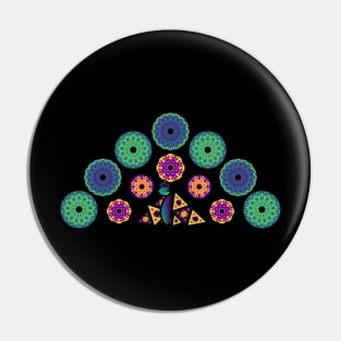 Mandala Peacock | Rainbow Polygons Black Pin