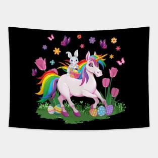 Egg Basket Rabbit Riding Unicorn Happy Easter Day Outfit Tapestry