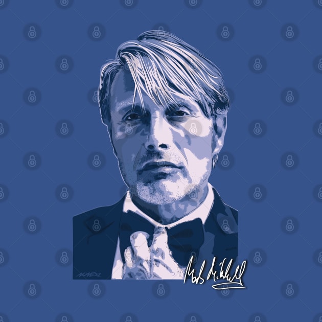 Mads Mikkelsen Signed Portrait 1 by Nonesz Workshop