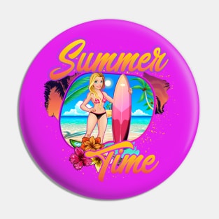 Summer Time surfer girl cute flowers beach Pin