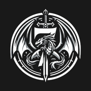 a dragon coiled around a seven and a sword T-Shirt