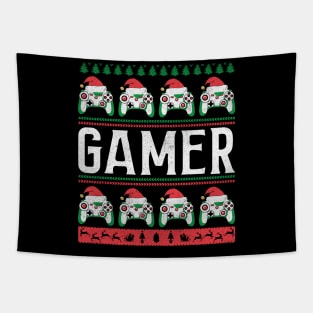 Gamer Christmas Pajama Game Controller Santa Hat Video Gaming Ugly Christmas Sweater Tapestry