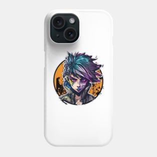 Neon Cyber Punk Girl in Circular Design Phone Case