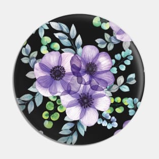 Purple Anemone translucent flowers bouquet. Spring transparent flowers and leaves composition. Elegant blooming floral arrangement Pin